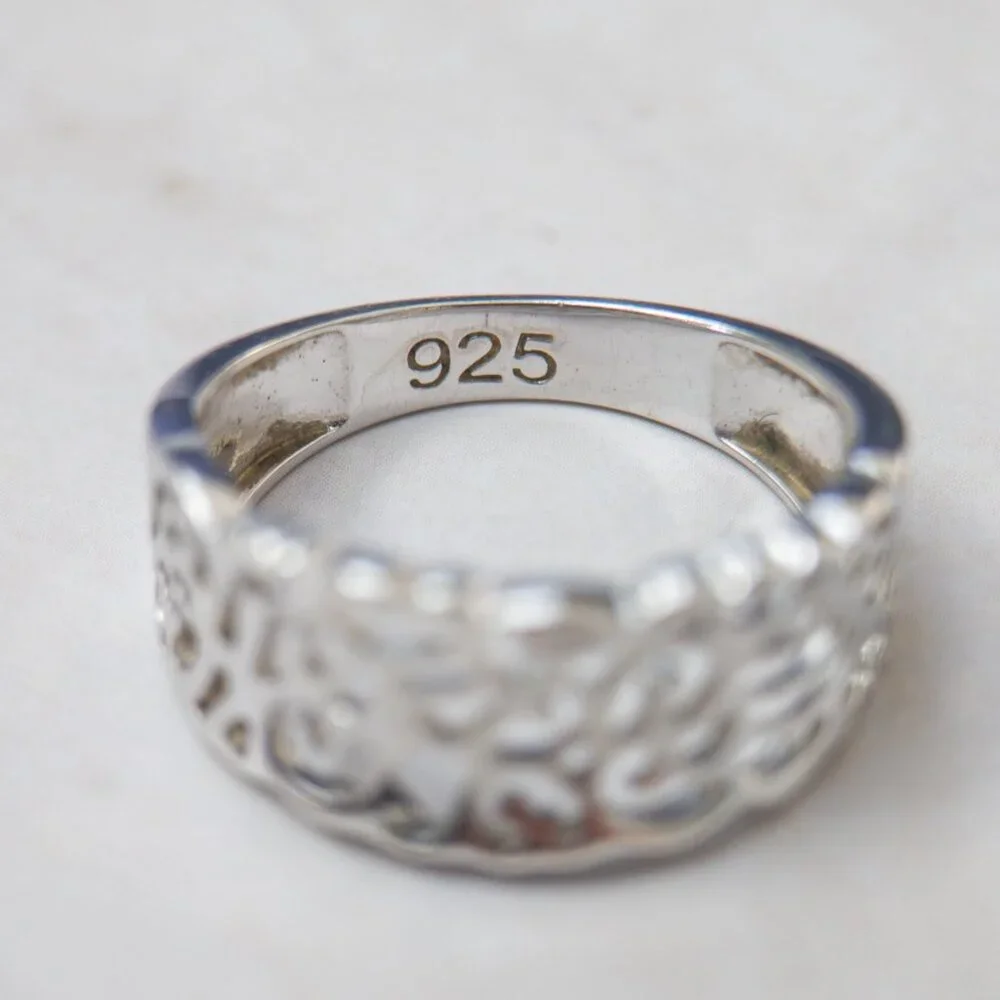 Sterling Openwork Scroll Band — Size 8